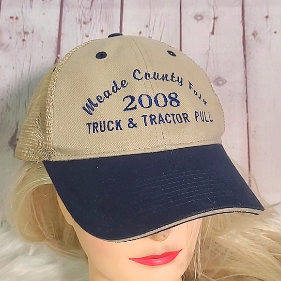 Y2K Meade County Kentucky Truck & Tractor Pull 2008 Tan Adjustable Snapback Hat - Picture 3 of 12
